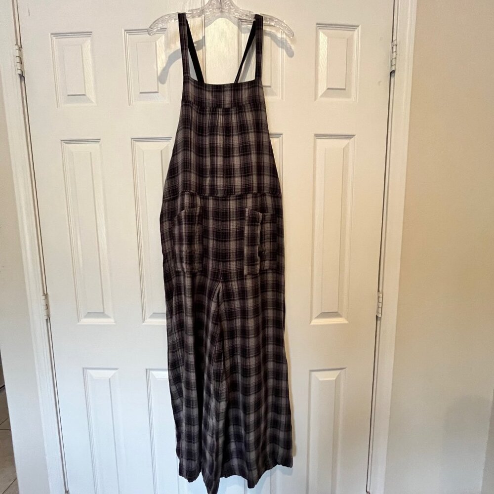 Natural Life Dakota Tie Overalls NWOT Grey Plaid L